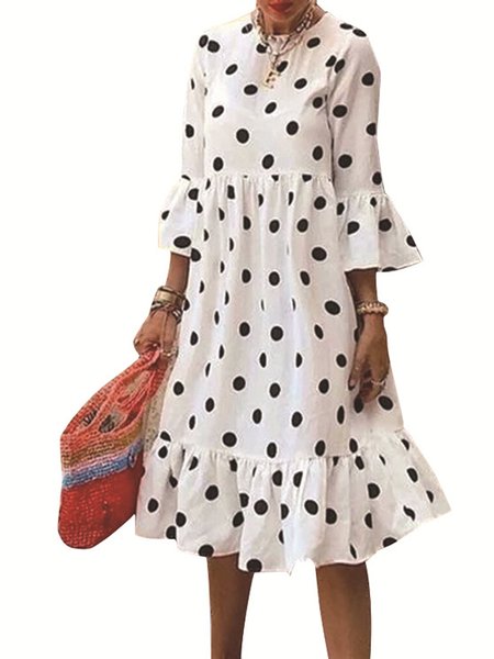 

Daily Crew Neck Casual Midi Dress, As picture, Midi Dresses