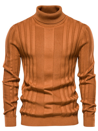 

Casual solid color pullover turtleneck knit basic sweater, Brown, Sweater