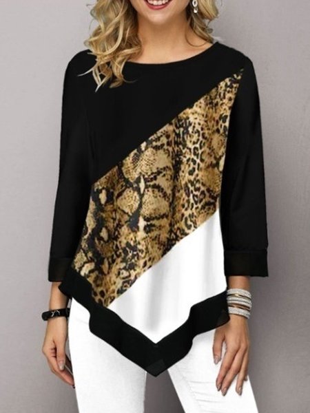 

Poliestere Casuale Girocollo Top, Leopardo, Blouses & Shirts
