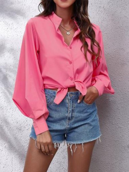 

Regular Fit Bishop Sleeve Simple Shirt, Deep pink, Blouses and Shirts