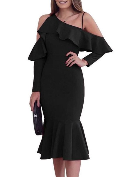 

Date Holiday Daily Slim Fit Plain Dress, Black, Midi Skirts