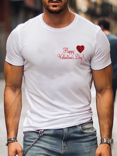 

Casual Holiday Valentine's Day Slogan Printed Top, White, Men's t-shirts