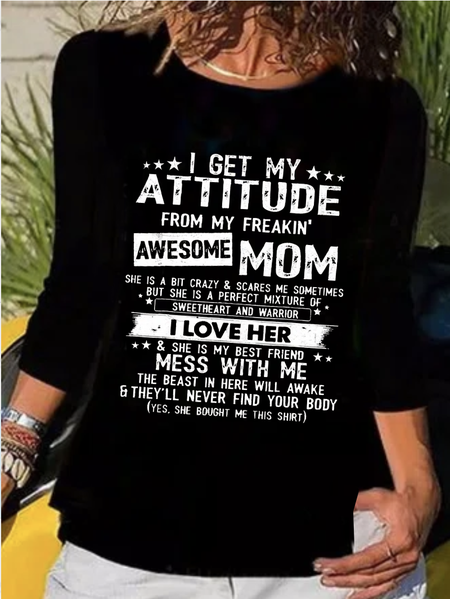 

I Get A Awesome Mom Print Crew Neck T-shirt, Black, T-Shirts