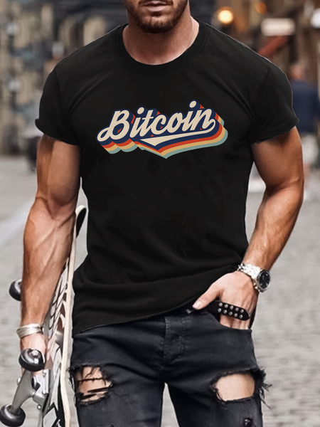

Virtual CurrencyBitcoin Retro Color Print Top, Black, Men's t-shirts