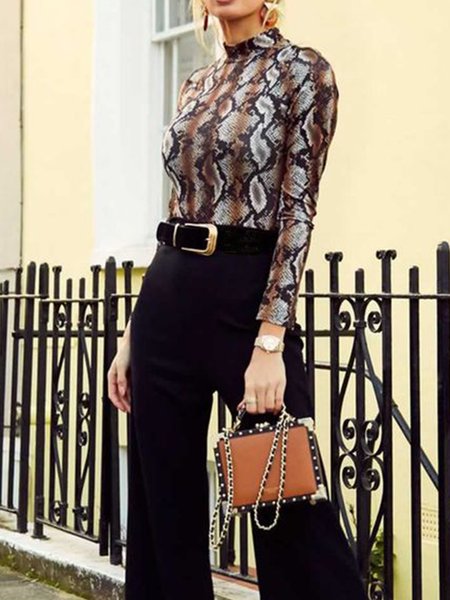 

Daily Long Sleeve High Neck Skinny Top, As picture, Blouses and Shirts