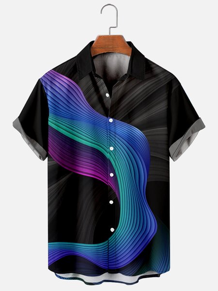 

Mens Rock Wave Print Casual Breathable Short Sleeve Hawaiian Shirts, Black, Men's Floral shirt