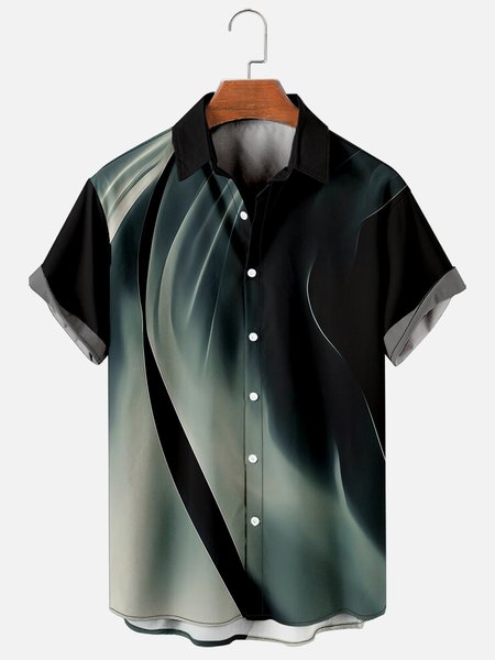 

Mens Rock Wave Print Casual Breathable Short Sleeve Hawaiian Shirt, Black, Shirts ＆ Blouse