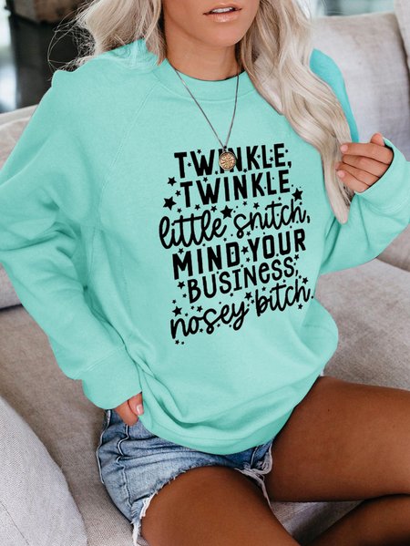 

Stars Fun Text Print Round Neck Long Sleeve Sweatshirt, Blue, Hoodies&Sweatshirts