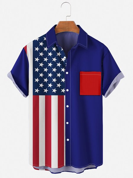 

Mens Independence Day American Flag Print Casual Lapel Pocket Short Sleeve Hawaiian Shirts, Blue, Men's shirts