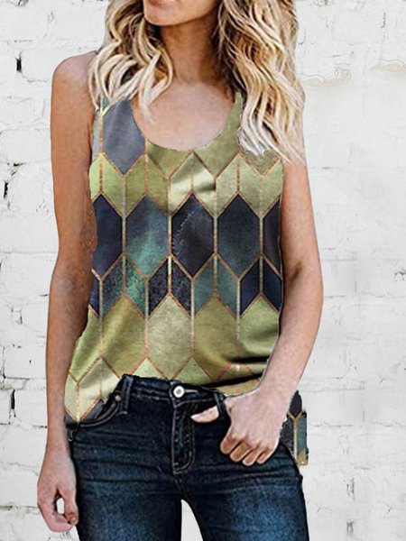 

Vacation Crew Neck Vests, Green, Tanks & Camis