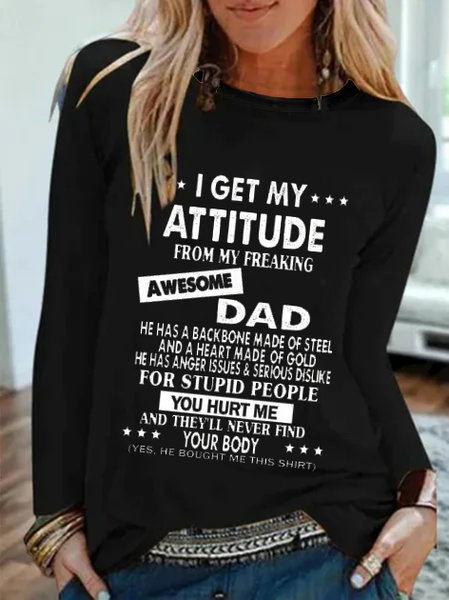 

I Get A Awesome Dad Print Crew Neck T-shirt, Black, T-Shirts