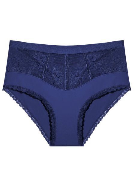 Sexy Eee-through Lace Light Body Shaping Ice Silk High-waist Panties, Royal blue, Underwear