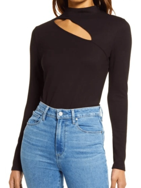 

Spring Simple Plain Skinny Daily Household Hollow Out Tops, Black, Tops