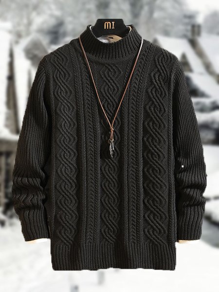 

Men's Solid Color Warm Turtleneck Sweater, Black, Sweater