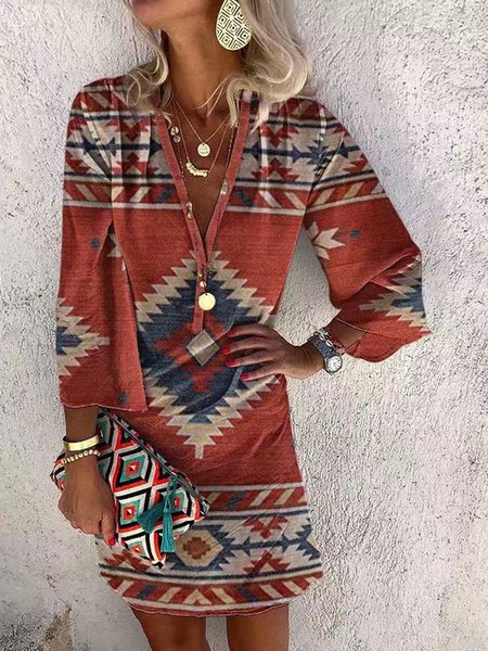 

V Neck Casual Weaving Dress, Orange, Mini Dresses