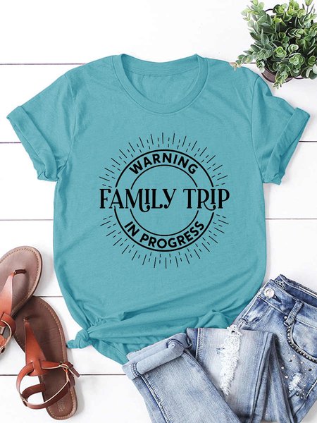 

Warning Family Trip In Progress Short Sleeve Shirts & Tops, Green, T-shirts