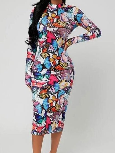 

Date Daily Lady Butterfly Slim Fit Dress, As picture, Midi Skirts