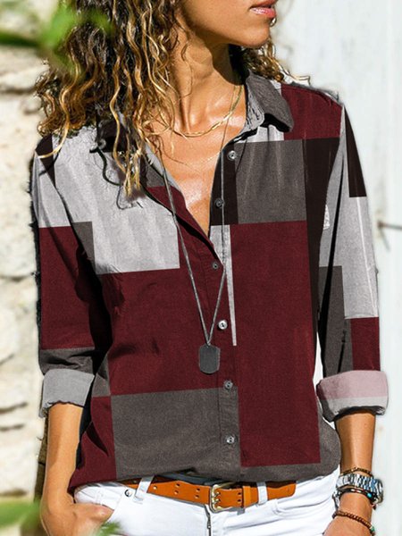 

Loosen Shirt Collar Shirts & Tops, Red-black, Blouses & Shirts