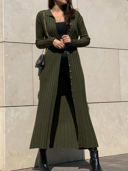 

Long Sleeve Solid Regular Fit Casual Outerwear, Army green, Cardigans