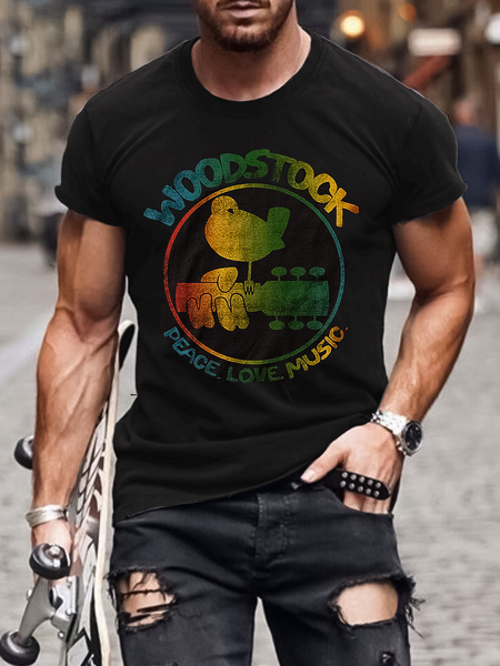 

Peace And Love Music Festival Digital Printed Top, Black, Men's t-shirts
