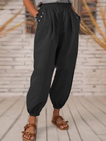 

Loosen Solid Cotton Pants, Black, Track Pants