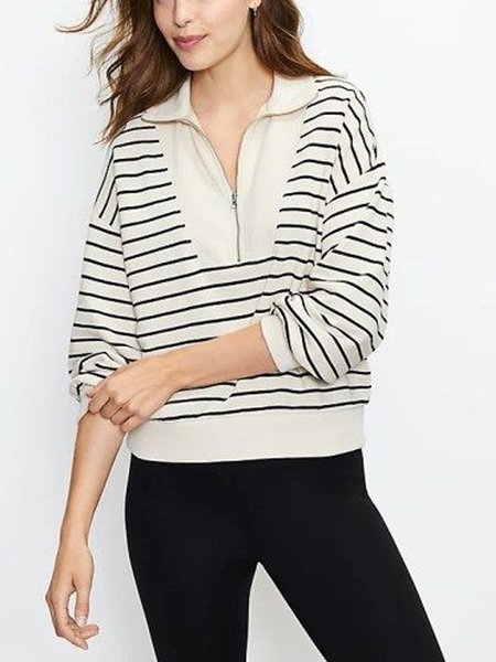 

Off Shoulder Lapel Striped Sweatshirt, As picture, Hoodies and Sweatshirts