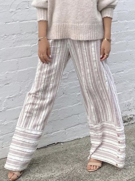 

Striped Cotton loosen Wide Leg Pants, Light camel, Pants