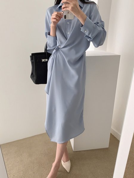 

Irregular Craftsmanship Regular Fit Dress, Blue, Midi Dresses