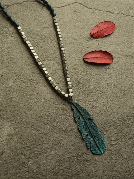 

Vintage Beaded Feather Pendant Necklace, Silver, Necklaces