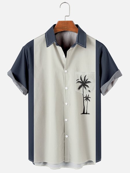 

Mens Billiard Shirt Coconut Tree Print Breathable Casual Hawaiian Shirt, Blue, Shirts ＆ Blouse