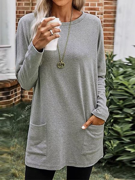 

Girocollo Tunica Casuale Allentare Abito, Grigio, Mini Dresses
