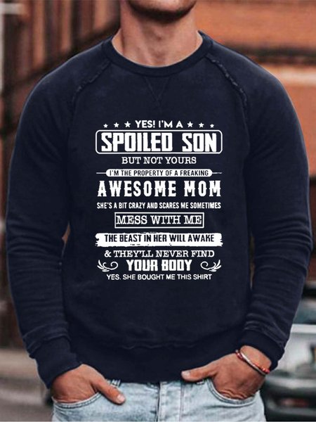 

Fun text printing round neck long-sleeved sweatshirt, Purplish blue, Hoodies&Sweatshirts
