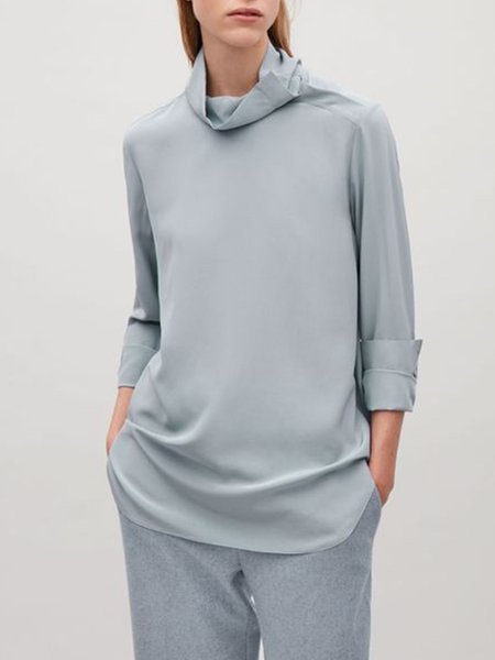 

Loosen Plain Simple Long Sleeve Top, Blue, Tops