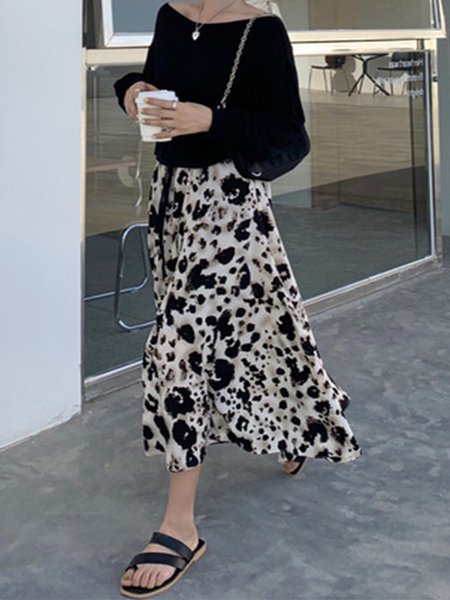 

Casual Leopard Maxi Skirt, Flower, Maxi Skirts