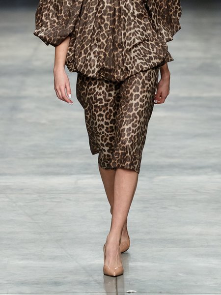 

Regular Fit Vintage Leopard Skirt, As picture, Skirts