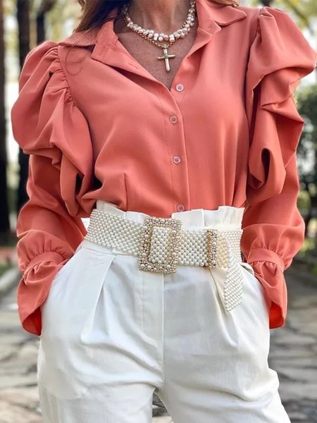 

Shirt Collar Regular Fit Elegant Shirt, Orange pink, Blouses and Shirts