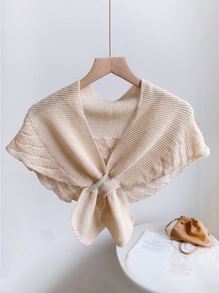 

Simple Knitted Cape Shawl, Beige, Women Scarves & Shawls