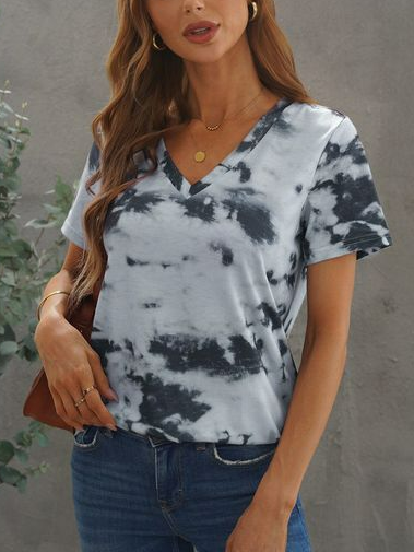 

Tie Dye Loosen Shirts & Tops, Gray, T-Shirts