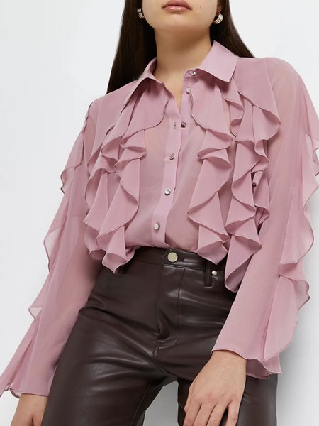 

Shirt Collar Elegant Loosen Shirts & Tops, As picture, Blouses and Shirts