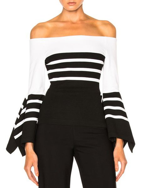 

Holiday Daily Striped Slim Fit Elegant Top, Black-white, Tops