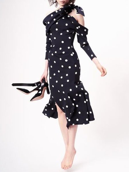 

Holiday Daily Regular Fit Polka Dots Dress, Black, Midi Dresses