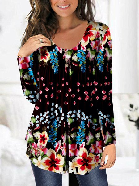 

Casual Cotton Blends Crew Neck Shirts & Tops, Black, Tops