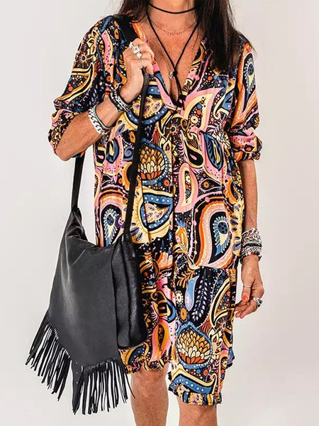 

Loosen Boho Floral Dresses, As picture, Mini Dresses