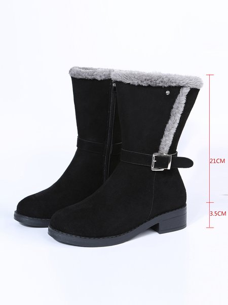 

Simple Metal Buckle Stitching And Velvet Warm Boots, As picture, Boots