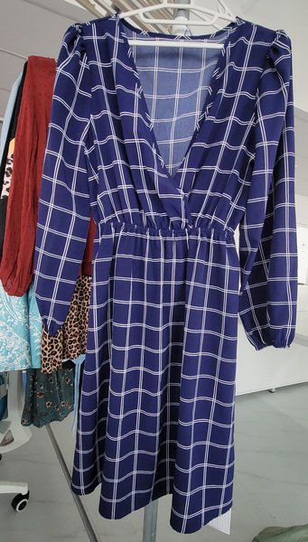 

Loosen Casual V Neck Dresses, Blue, Casual Dresses