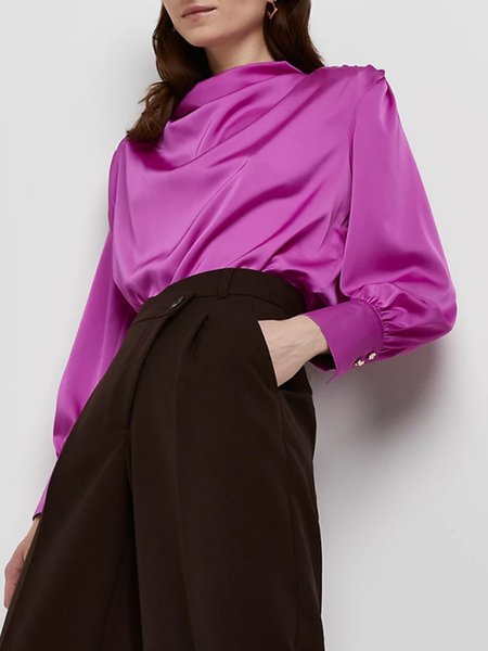 

Stand Collar Elegant Shirts & Tops, Rose red, Tops