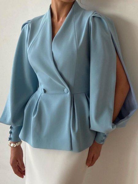 

Elegant Formal V Neck Solid Top, Blue, Tops