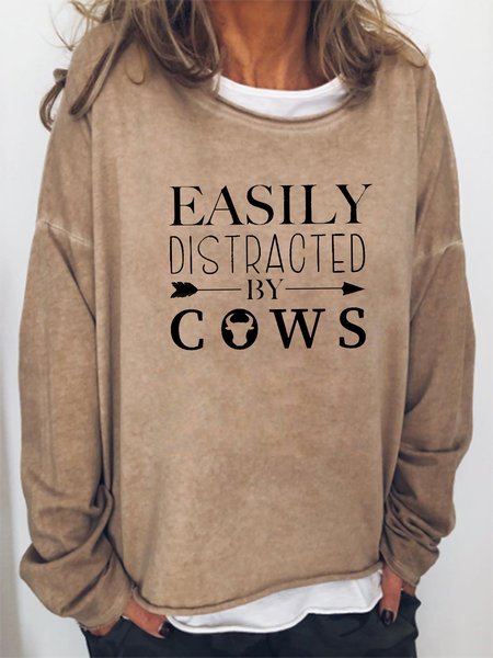

Letter Casual Crew Neck Sweatshirts, Khaki, Hoodies&Sweatshirts