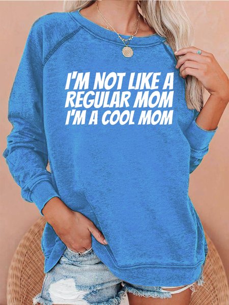 

I'm A Cool Mom Print Crew Neck Sweatshirts, Light blue, Hoodies&Sweatshirts