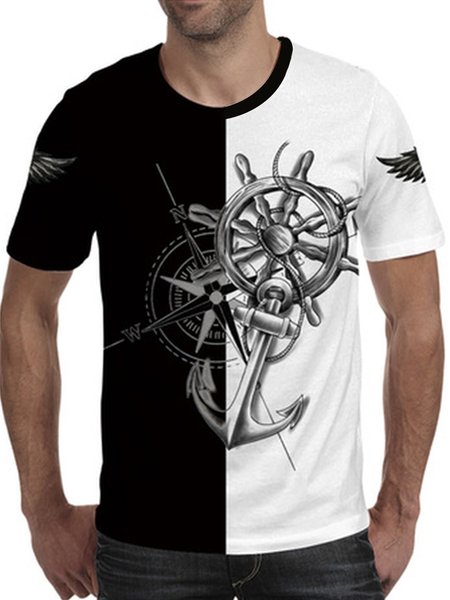 

Crew Neck Casual T-shirt, White-black, Men's t-shirts